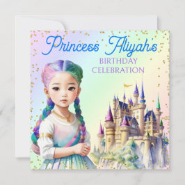 Convite Princesa Pastel Mágico Castelo Fantasia Arco-íris