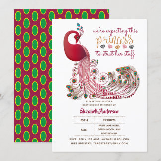 Convite Princesa Peacock Rosa Arranja Seu Chá de fraldas D