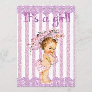 Convite Princesa pequena roxa e branca chá de fraldas