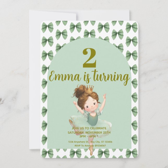 Convite Princesa Pequena Verde-Menta Bela  (Frente)