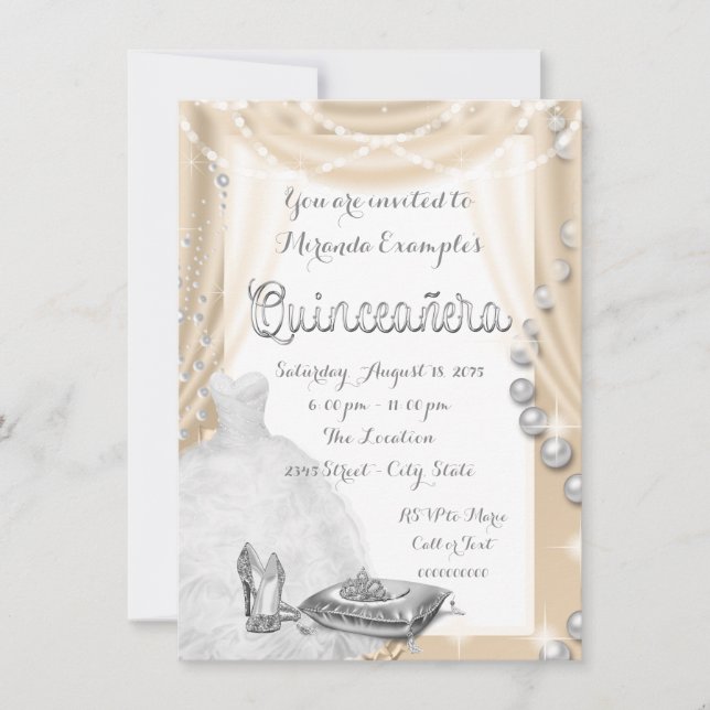 Convite Princesa Pérola de Marfim Quinceañera (Frente)