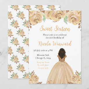 Convite Princesa Pêssego Pêssego Floral Doce Dezesseis