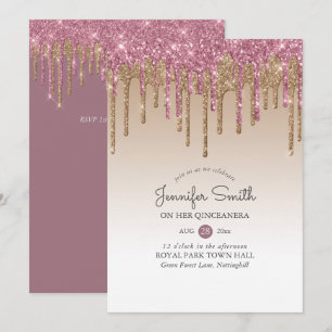 Convite Princesa PINK DOURADA Glitter QUINCEANERA