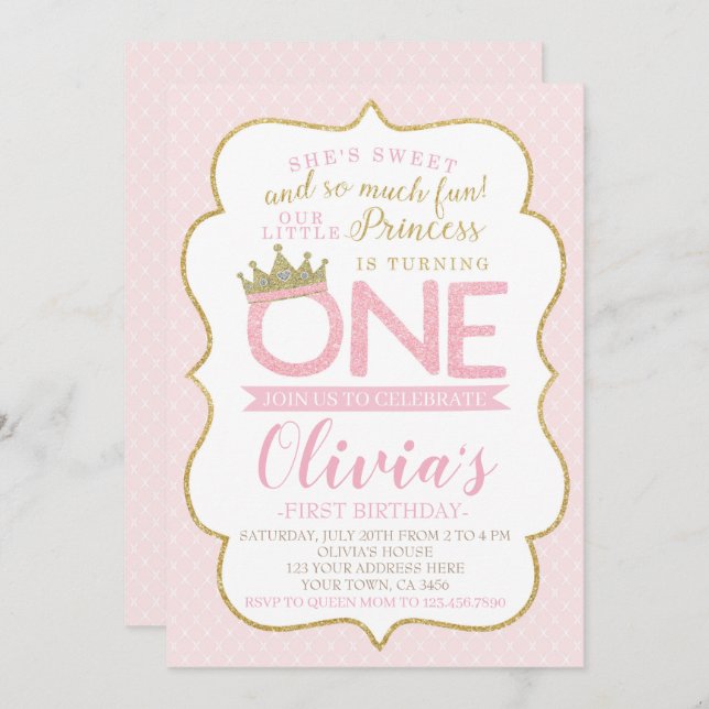 Convite Princesa Primeiro Aniversário (Frente/Verso)