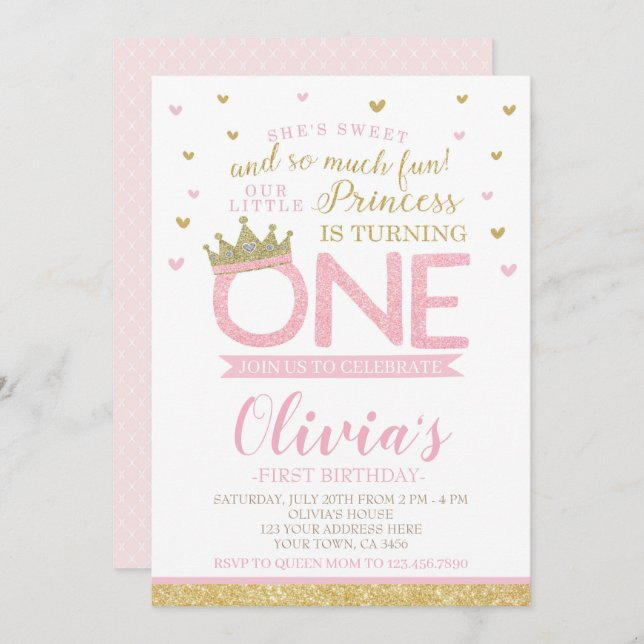 Convite Princesa Primeiro Aniversário (Frente/Verso)