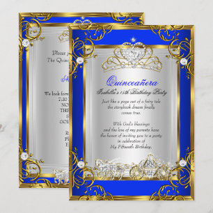 Convite Princesa Quinceanera 15 Anos Aniversário Azul Real