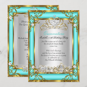 Convite Princesa Quinceanera 15 Anos Aniversário Azul Turq