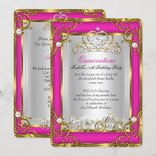 Convite Princesa Quinceanera 15 Anos Aniversário Rosa Dour