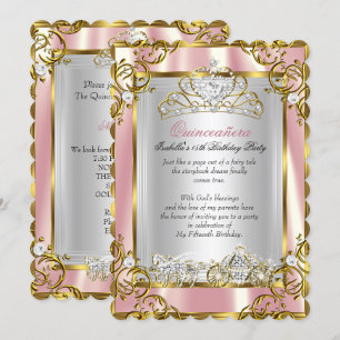 Convite Princesa Quinceanera 15 Anos Aniversário Rosa Pêss