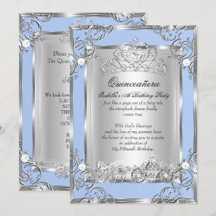 Convite Princesa Quinceanera 15 Anos Azul Prata
