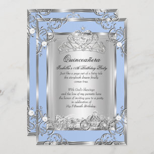Convite Princesa Quinceanera 15 Birthday Blue Silver