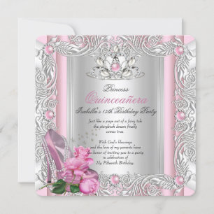 Convite Princesa Quinceanera 15 Birthday Rosa Rosa Rosa Ro