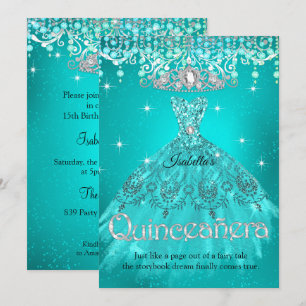 Convite Princesa Quinceanera 15 Birthday Teal Aqua Tiara