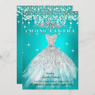 Convite Princesa Quinceanera 15 Birthday Teal Blue Tiara