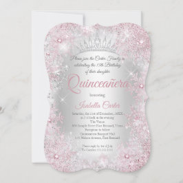 Convite Princesa Quinceanera 15 Blush Pink Silver Party