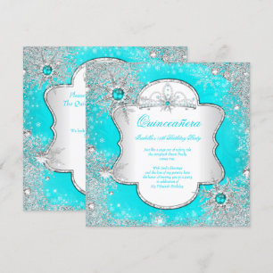 Convite Princesa Quinceanera Água Turquesa Inverno Encanta