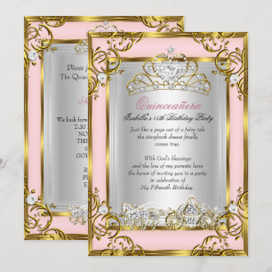 Convite Princesa Quinceanera Aniversário de 15 anos Rosa P