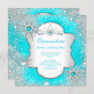Convite Princesa Quinceanera Aqua Teal Winter Wonderland