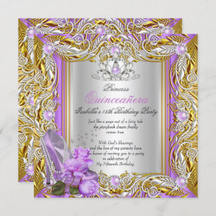 Convite Princesa Quinceanera Birthday Roxo Rosa Dourado 2