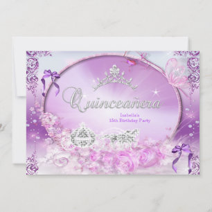 Convite Princesa Quinceanera Carruagem Roxo Mágico
