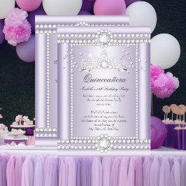 Convite Princesa Quinceanera Coração Lilás Tiara de Diaman