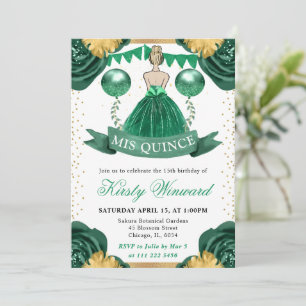 Convite Princesa Quinceanera de Vestido Verde e Cabelo Loi