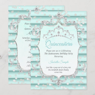 Convite Princesa Quinceanera diamante azul-teal suave