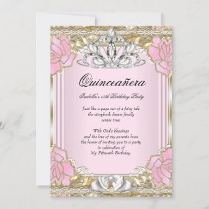 Convite Princesa Quinceanera Dourada Festa de aniversário 