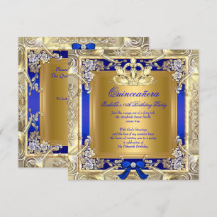 Convite Princesa Quinceanera Dourado Azul Real Prata Festa