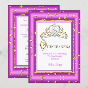 Convite Princesa Quinceanera Dourado Roxo Rosa Aniversário