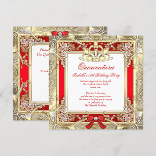 Convite Princesa Quinceanera Dourado Vermelho Prata Branco