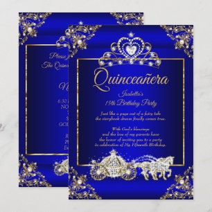 Convite Princesa Quinceanera Elite Azul Real Dourado