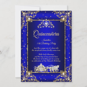 Convite Princesa Quinceanera Elite Azul Royal Dourado Bril