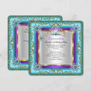 Convite Princesa Quinceanera Elite Dourado Prateado Azul T