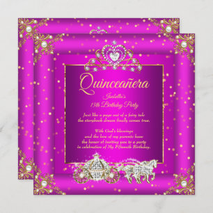 Convite Princesa Quinceanera Elite Magenta Dourada Sparkle