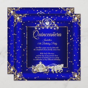 Convite Princesa Quinceanera Elite Royal Blue Sparkle