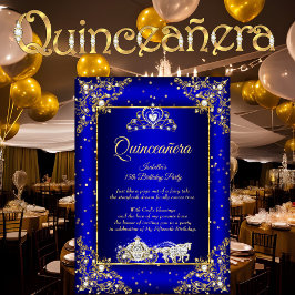Convite Princesa Quinceanera Elite Royal Blue Sparkle