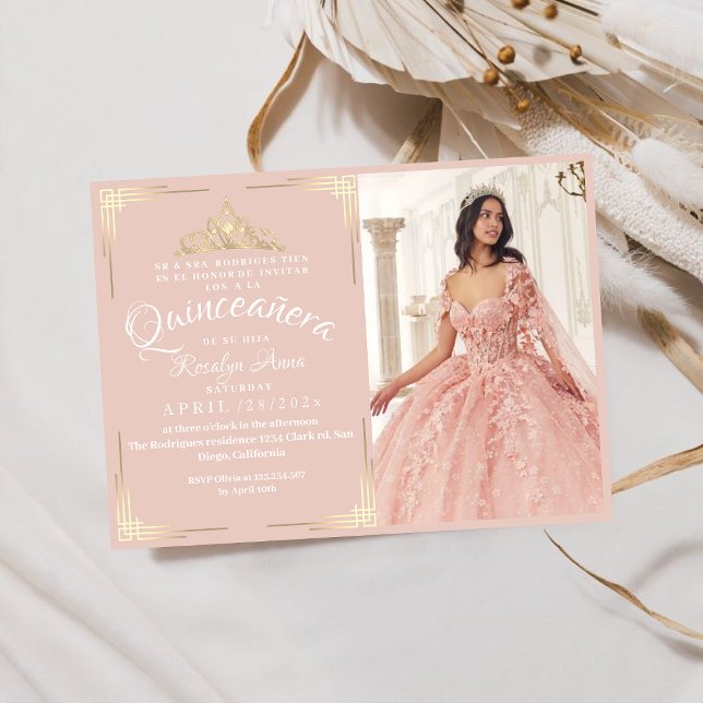 Convite Princesa Quinceañera Espanhola Rosa Rosa 15 (Criador carregado)