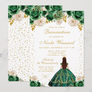 Convite Princesa Quinceañera Floral Verde