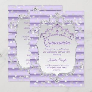 Convite Princesa Quinceanera lilás roxo diamante prata