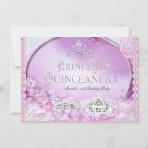 Convite Princesa Quinceanera Mágico Rosa Roxo Prata 3
