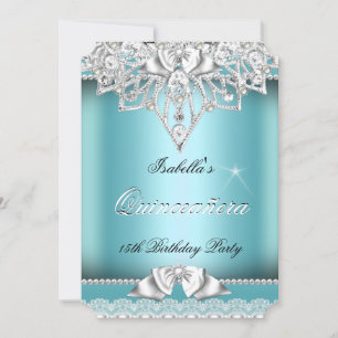 Convite Princesa Quinceanera Menina Azul Turquesa Renda 15