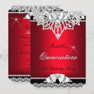 Convite Princesa Quinceanera Menina Vermelha Preta 15 Anos