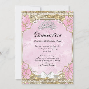 Convite Princesa Quinceanera Pink Dourado Birthday Tiara