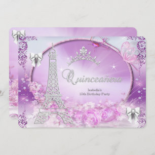 Convite Princesa Quinceanera Prata Roxo Mágico