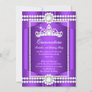 Convite Princesa Quinceanera Purple White Diamond Tiara