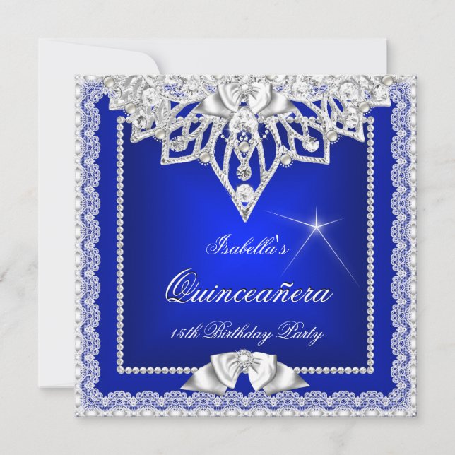 Convite Princesa Quinceanera Rapariga Teal Royal Blue Tiar (Frente)