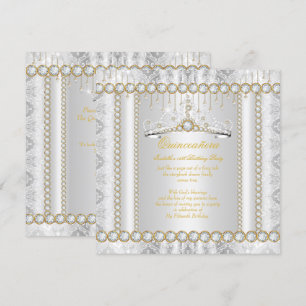 Convite Princesa Quinceanera Renda Diamante Dourado Branco