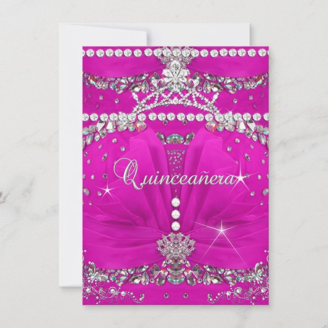 Convite Princesa Quinceanera Rosa Bejeweled Vress (Frente)