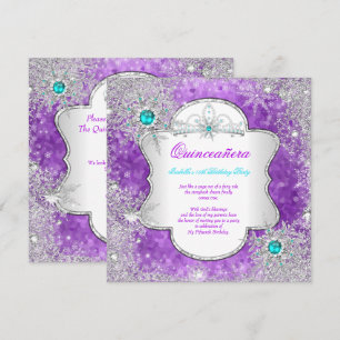 Convite Princesa Quinceanera Roxo Turquesa Inverno Mundo M